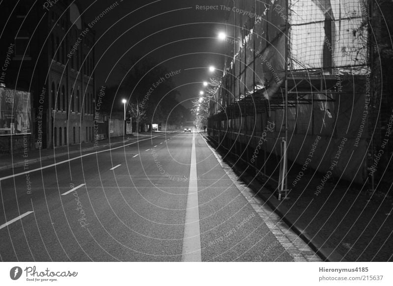 Lonely Road Outskirts Deserted House (Residential Structure) Wall (barrier) Wall (building) Dark Black White Black & white photo Exterior shot Night Shadow