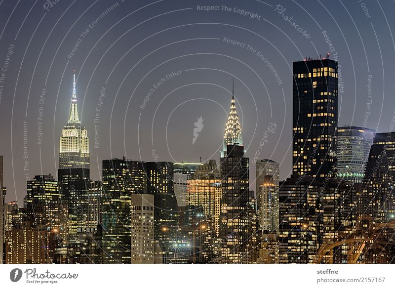 from Queens 03 New York City USA Manhattan High-rise Skyline Summer City life Night Long exposure Night shot Chrysler Building Empire State building