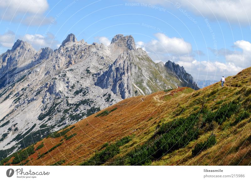 On The Way Up Relaxation Leisure and hobbies Vacation & Travel Tourism Trip Freedom Mountain Nature Landscape Plant Sky Clouds Autumn Beautiful weather Grass