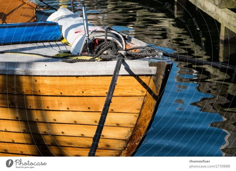 sailboat, bow, folkboat Vacation & Travel Freedom Summer Sun Ocean Aquatics Sailing Water Coast Fishing village Port City Sport boats Sailboat Harbour Wood