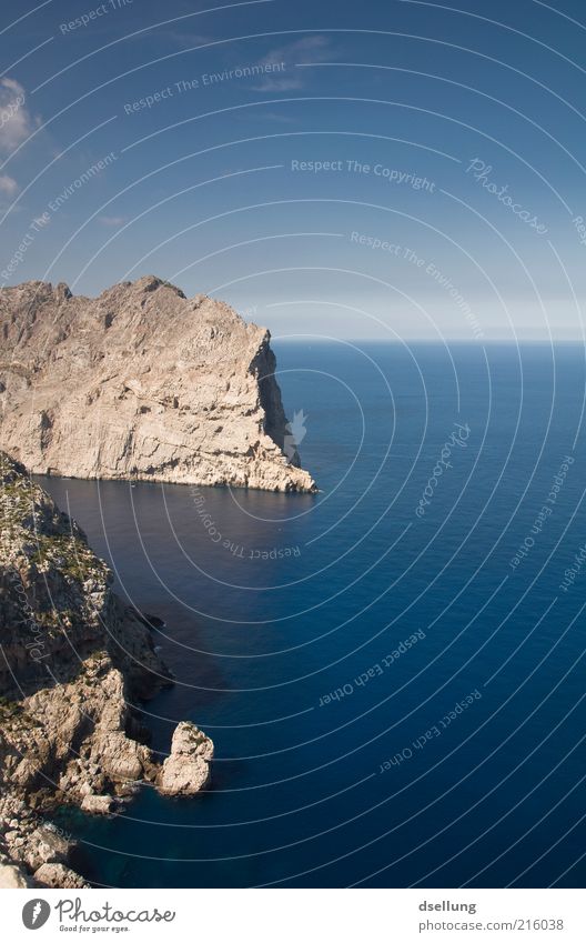 Mallorca III Landscape Earth Water Sky Clouds Summer Beautiful weather Warmth Rock Coast Ocean Mediterranean sea Island Majorca Gigantic Infinity Natural Blue