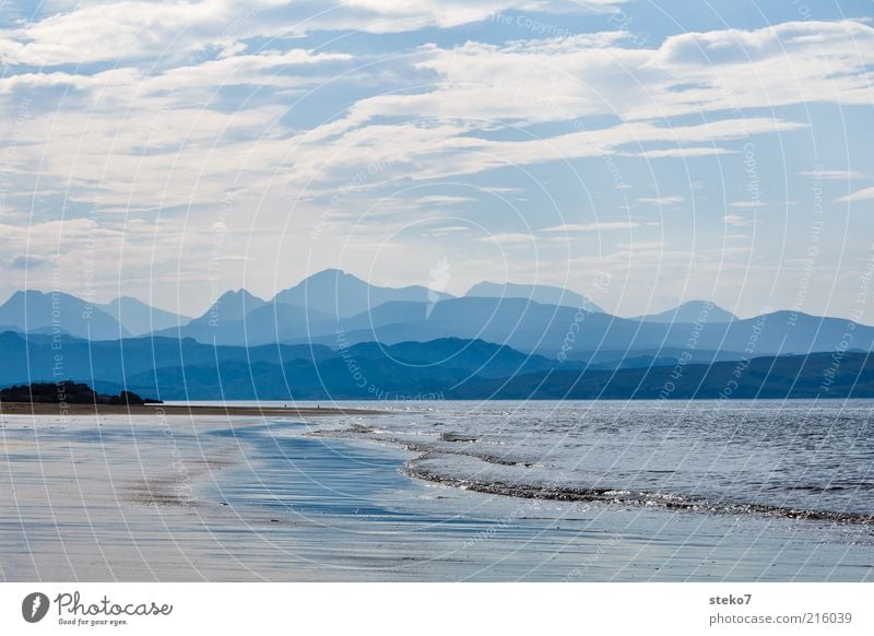 Scottish Coast II Hill Mountain Waves Beach Ocean Relaxation Infinity Blue Loneliness Horizon Vacation & Travel Silhouette Mountain range Sandy beach Haze