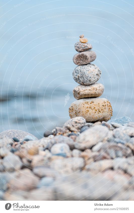 stone stack Nature Landscape Water Summer Coast Beach Baltic Sea Stone Pebble Gravel beach Stone statue Sand Build Blue Power To console Wellness Inspiration