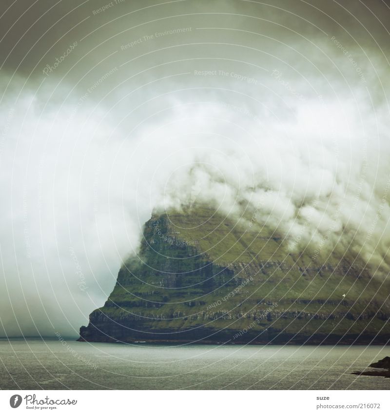 cloud haze Island Mountain Environment Nature Landscape Clouds Climate Weather Bad weather Fog Dark Moody Føroyar Haze Colour photo Subdued colour Exterior shot