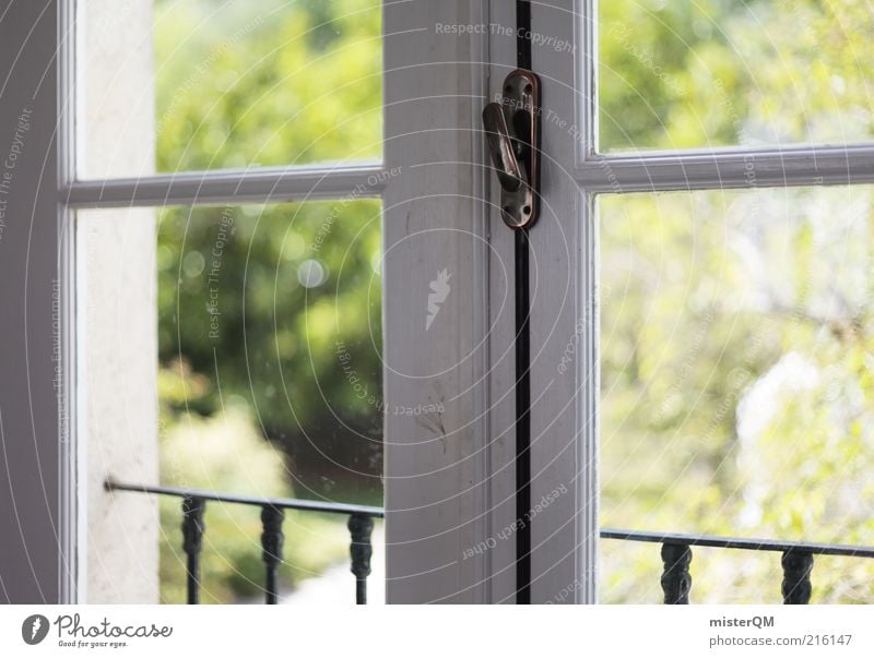 Window. House (Residential Structure) Detached house Esthetic Contentment Window pane Window frame Glazed facade View from a window Window seat White Green