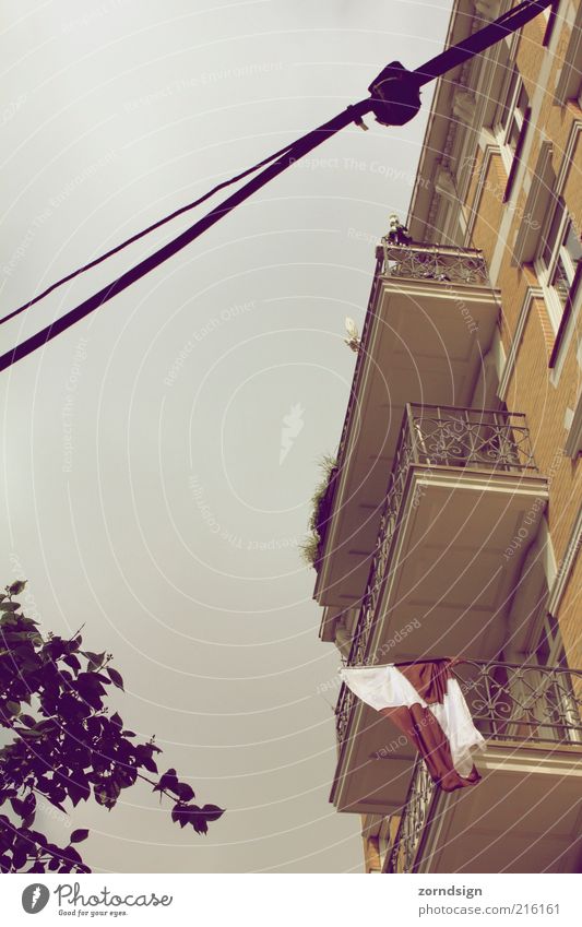 St. Pauli - Balcony landscape House (Residential Structure) Building Looking Flag Facade Subdued colour Exterior shot Sky Clouds in the sky Old building