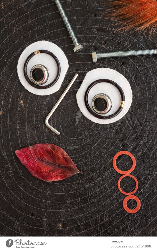 emotions...cool faces: collage with hook nose and sealing rings Human being Feminine Androgynous Woman Adults Face Eyes Mouth 1 Brown Red White Emotions Moody