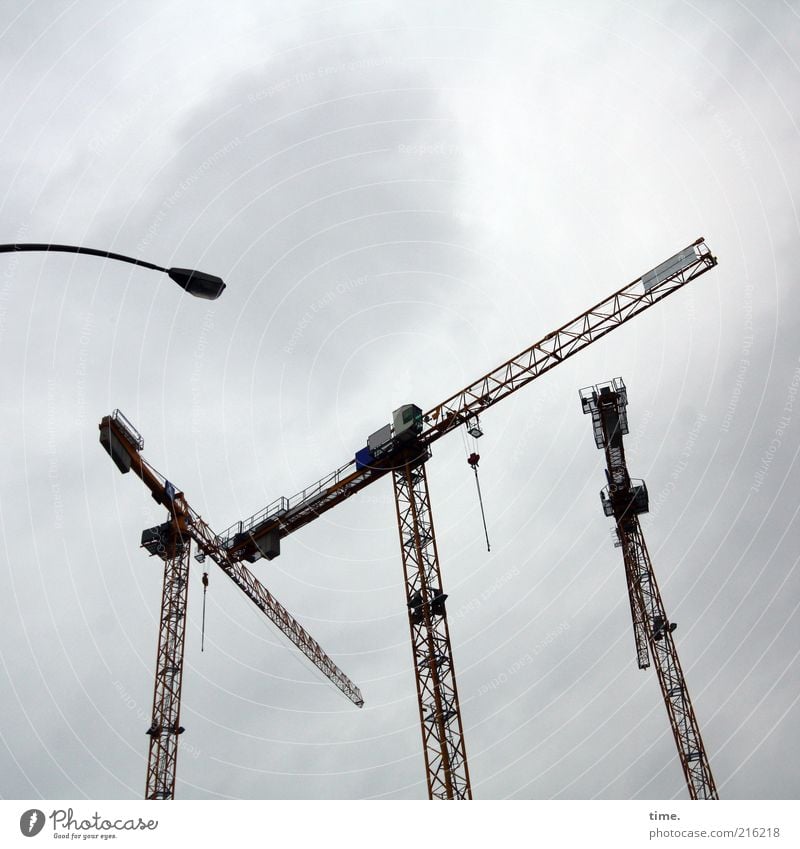 HH10.1] - Yaw necks Crane Lamp Street lighting Tall Gray Exterior shot Deserted Metal Metalware Construction vehicle Work and employment Construction site