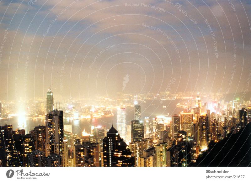 Hong Kong at night Hongkong Night Light Clouds High-rise Architecture Skyline Town