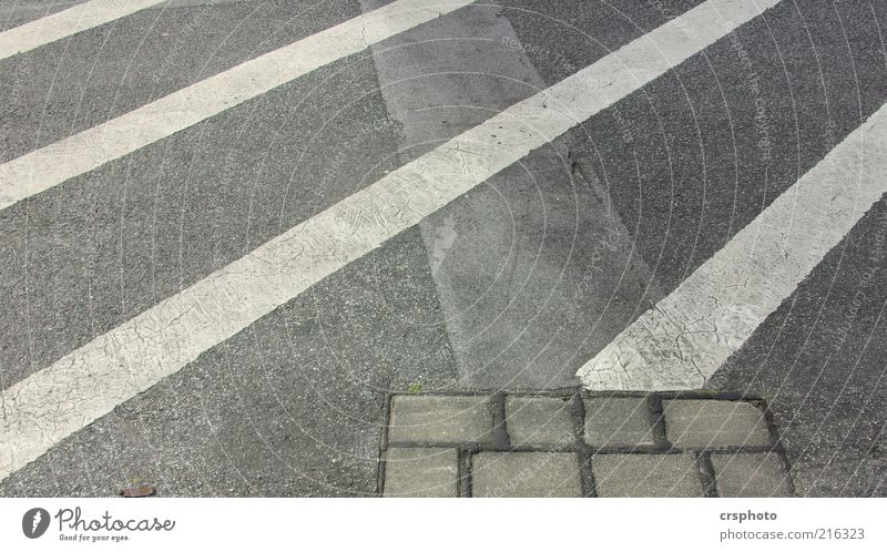 Stones and Stripes Deserted Traffic infrastructure Street Lanes & trails Simple Hideous Trashy Gloomy Gray Colour photo Exterior shot Day Diagonal Asphalt