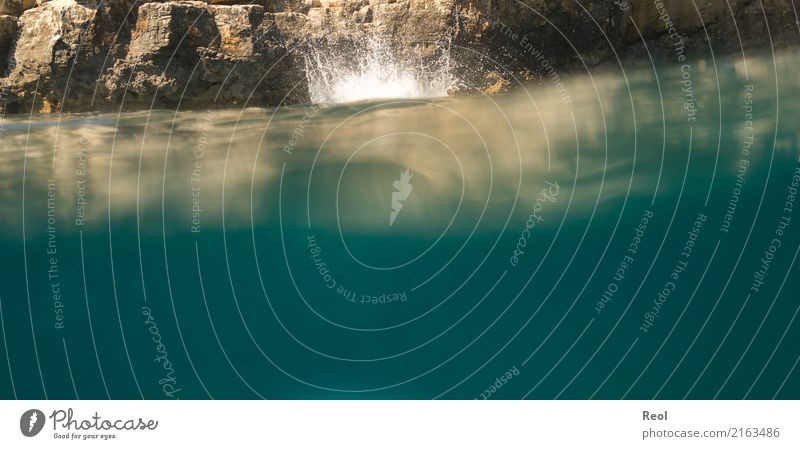 Jump into the sea Ocean Mediterranean sea Cliff Rock Underwater photo Water Drops of water Reflection Vacation & Travel Colour photo Deserted Copy Space bottom