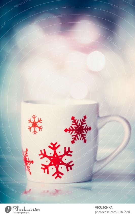 Winter cup with snowflakes Beverage Hot drink Hot Chocolate Coffee Tea Cup Style Design Christmas & Advent Retro Snowflake Blur Mulled wine Colour photo