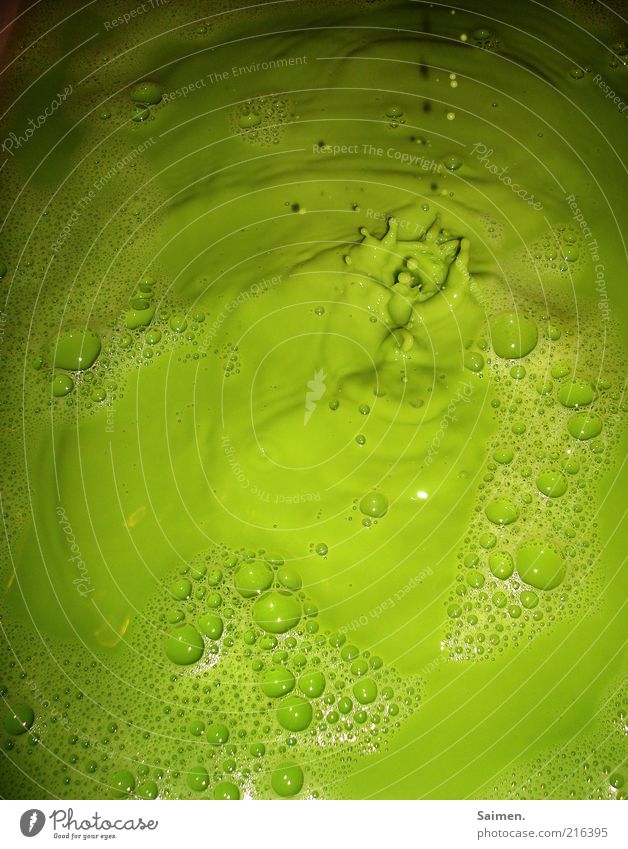 The alien is hanging on the ceiling. Water Wet Green Drop Structures and shapes Bubble Foam Disgust Play of colours Waves Colour photo Interior shot Close-up