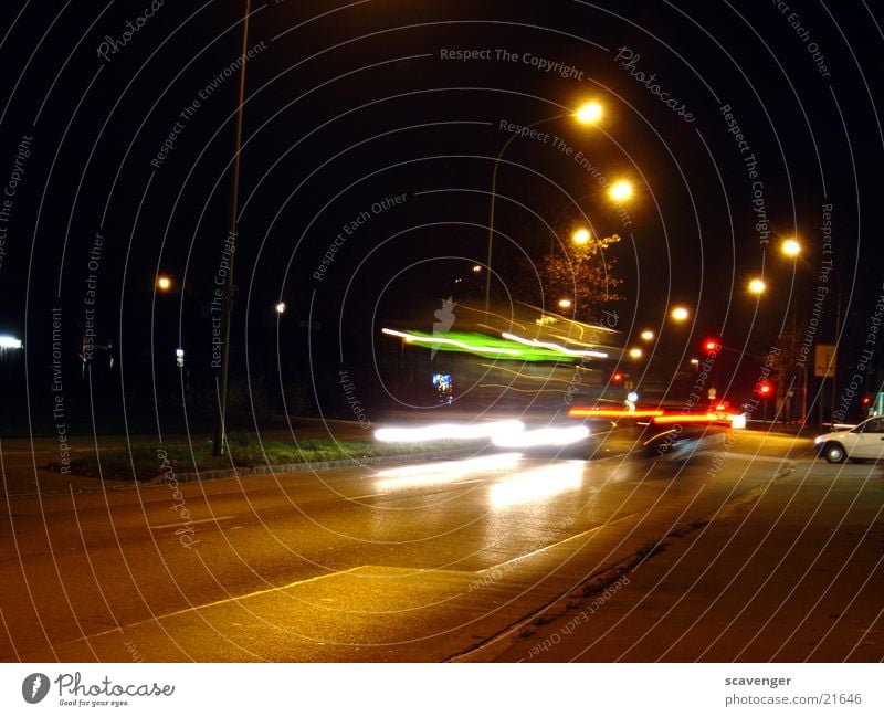 night bus Vehicle Long exposure Light Red Speed Rear light Night Twilight Transport Green White Lamp Lantern Action Car car light Movement Street Multicoloured