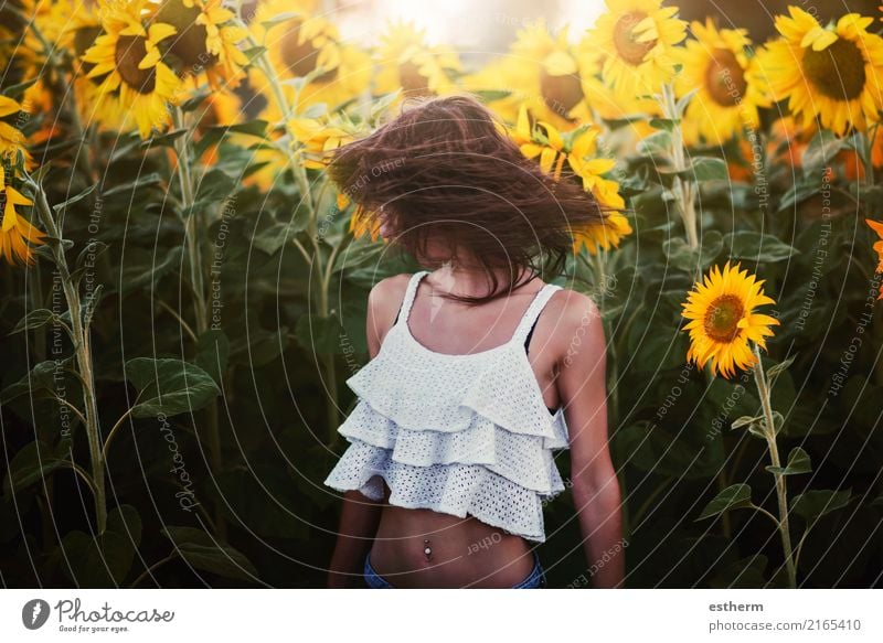 Girl in field of sunflowers Lifestyle Joy Wellness Vacation & Travel Trip Adventure Freedom Human being Feminine Young woman Youth (Young adults) Woman Adults 1