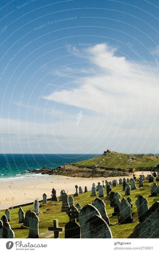 le cimetière marin Environment Nature Landscape Elements Water Sky Clouds Coast Beach Ocean Sadness Death Cemetery Grief Grave Idyll Peaceful Tombstone Cornwall