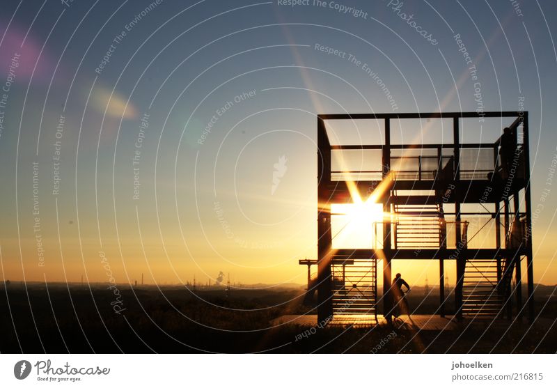 Layer at shaft IV Mine Mining Industry Human being 1 Culture Industrial heritage Cloudless sky Horizon Sunrise Sunset The Ruhr Architecture Mine tower Monument