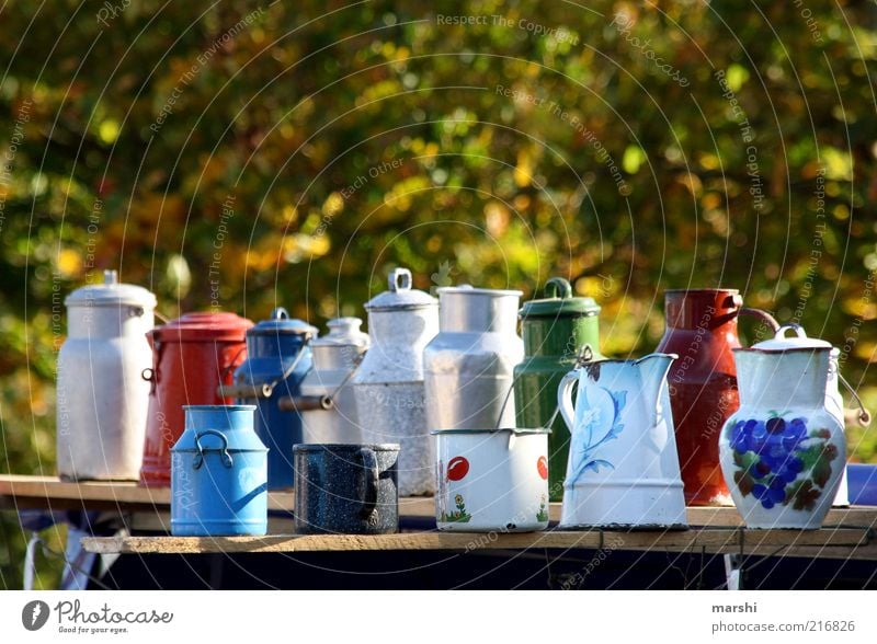 The agony of choice Style Old Jug Pot Enamel Flea market Things Multicoloured Milk churn Retro Colour photo Exterior shot Deserted Nostalgia