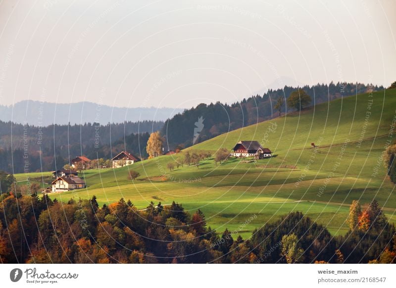 Austrian village on mountain hills in Alps Vacation & Travel Tourism Trip Summer vacation Mountain House (Residential Structure) Nature Landscape Autumn