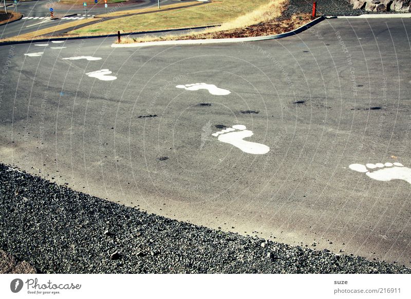 Giant Glombatsch Joy Mountain Transport Street Crossroads Lanes & trails Sign Footprint Funny Gray Colour Tracks Asphalt Pursue Detective Search Large White