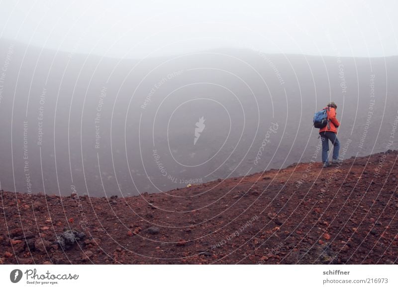 crater rim Clouds Bad weather Fog Volcano Threat Gloomy Fear Dangerous Volcanic crater Volcanic island Iceland Hiking Going Dark Sadness Loneliness Abstract