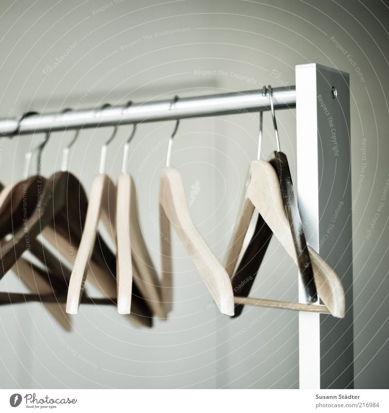 Please hang yourself! Hang Hanger Hang up Arrange Hallstand Wood Metal Subdued colour Interior shot Close-up Detail Experimental Deserted Day Shadow