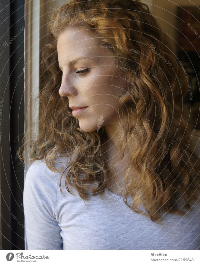 very close portrait of young beautiful woman with red hair and freckles Style pretty Well-being Flat (apartment) Young woman Youth (Young adults)