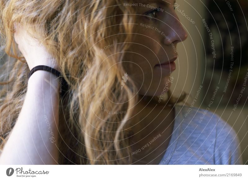 close portrait of young beautiful woman with red hair and freckles pretty Hair and hairstyles Room Young woman Youth (Young adults) Face 18 - 30 years Adults