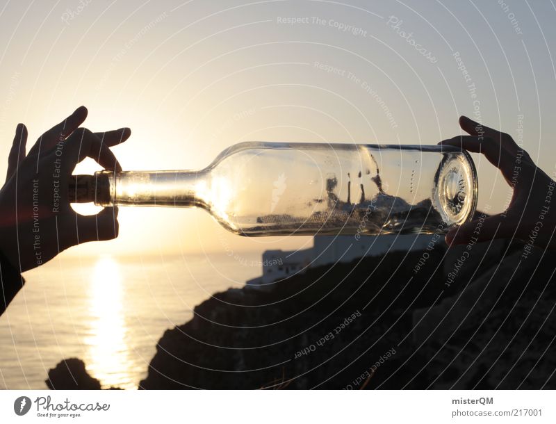 Ship in a bottle. Art Adventure Esthetic Bottle Message in a bottle Bottle bottom Watercraft Miniature Exceptional Modern Deception Perspective Distorted False