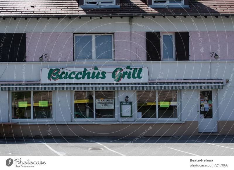 Bacchus has retired. House (Residential Structure) Restaurant Gastronomy Signs and labeling Pink End Fiasco Closed Detail Section of image Partially visible