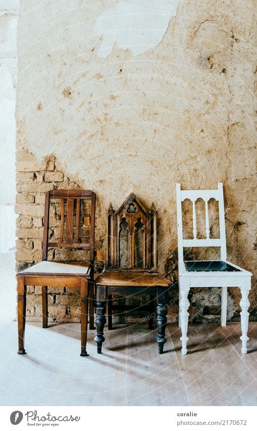 Three Collector's item Attachment 3 Placeholder Chair Row of seats Sit Free Antique Church Ancient Backrest Friendship Side by side Together Related Difference