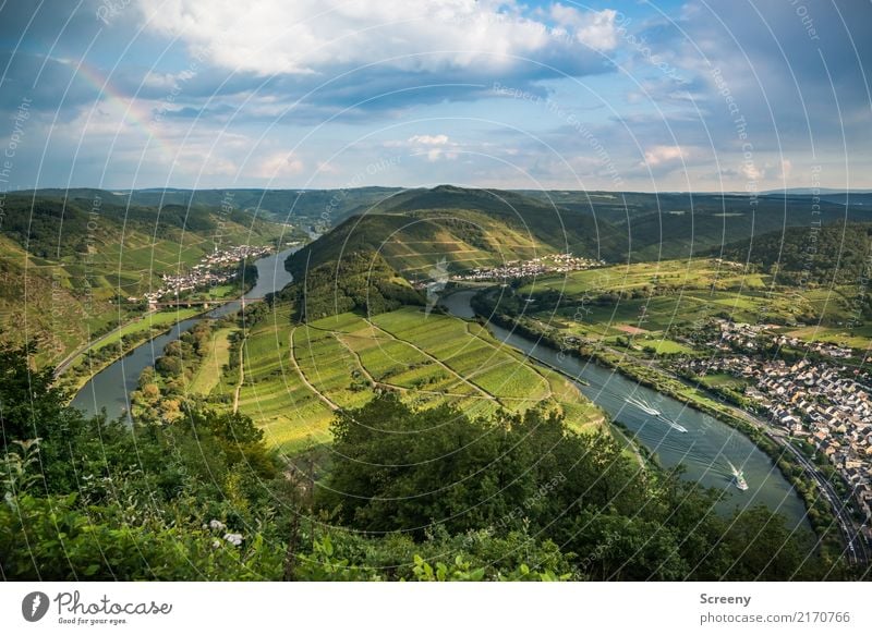 At the Mosel #2 - with rainbow Vacation & Travel Tourism Trip Sightseeing Nature Landscape Plant Air Water Sky Clouds Sun Summer Beautiful weather Hill