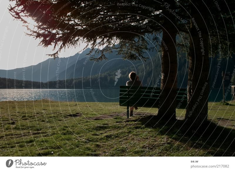 Lonely young lady on a romantic beach (Antholz [1]) Vacation & Travel Trip Freedom Summer Mountain Woman Adults Human being Sunlight Beautiful weather Tree