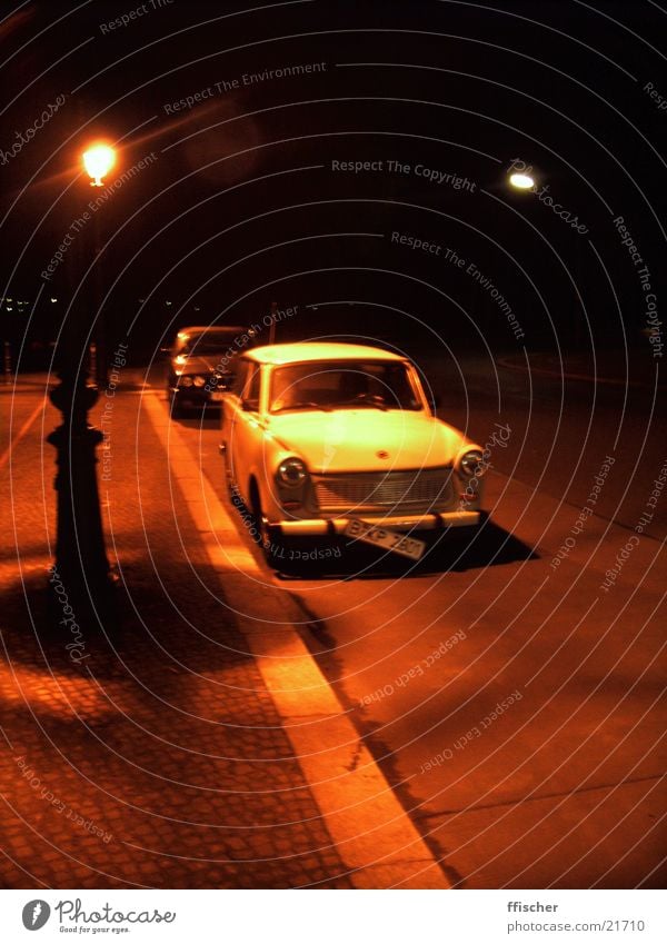 Trabbi at night Night Light Red Number plate Blur Transport red light Street Berlin