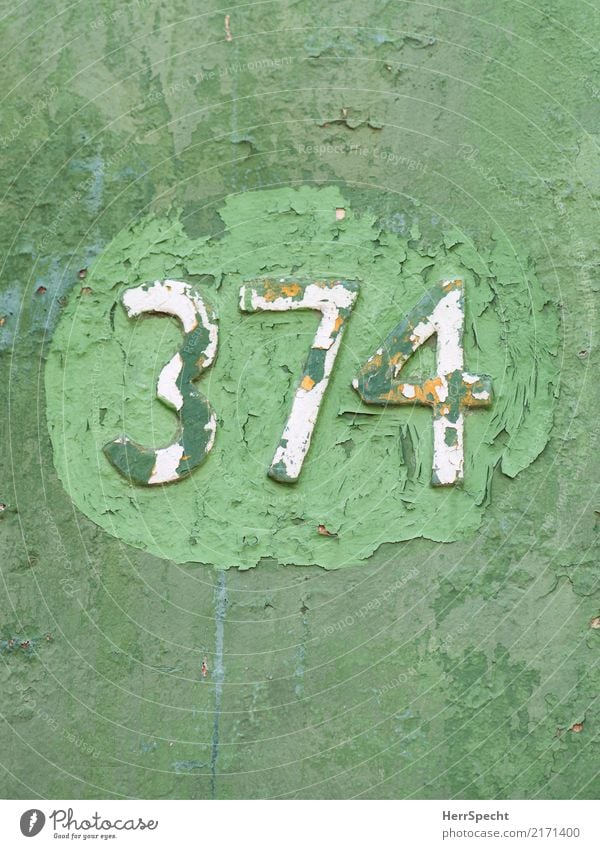 374 Wall (barrier) Wall (building) Digits and numbers Old Esthetic Exceptional Retro Beautiful Trashy Green House number Patina Decline Colour Plaster Flake off