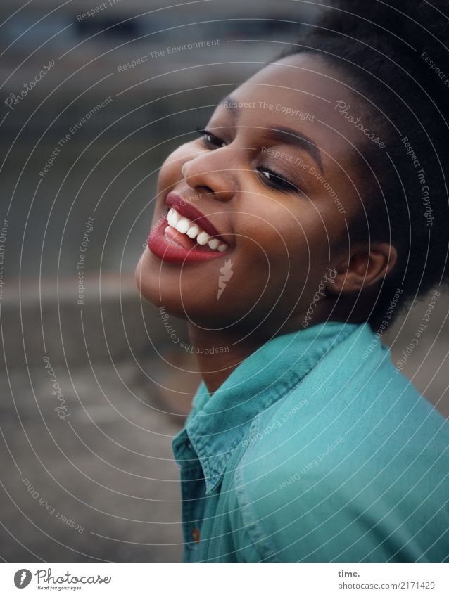 arabella Feminine Woman Adults 1 Human being Industrial plant Shirt Black-haired Long-haired Relaxation Laughter Looking Friendliness Happiness Happy pretty