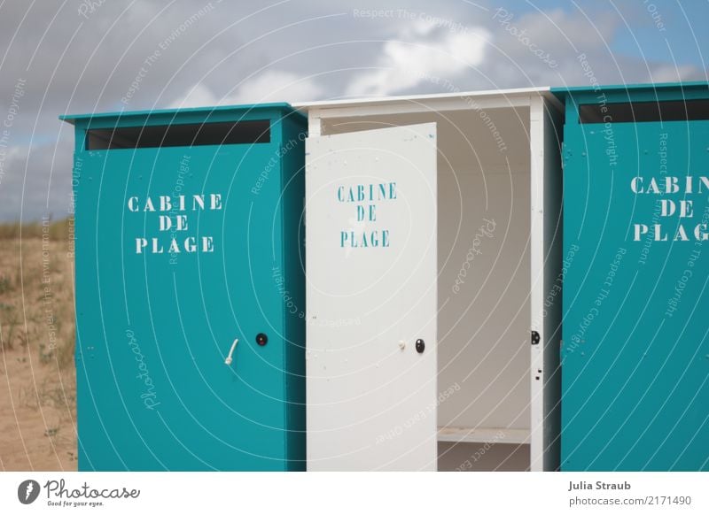 changing cubicle Summer Beautiful weather Beach Ocean Dune Deserted Changing room Bright Colour Vacation & Travel France Clouds in the sky Colour photo Day