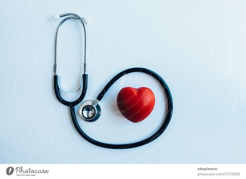 close up red heart and stethoscope on white background, Medication Doctor Hospital Man Adults Heart Red White artery attack beat cardiac cardiogram cardiologist