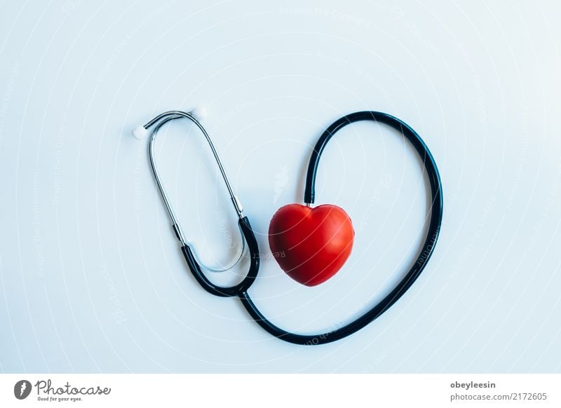 close up red heart and stethoscope on white background, Medication Doctor Hospital Man Adults Heart Red White artery attack beat cardiac cardiogram cardiologist