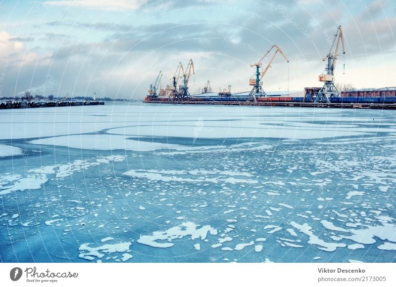 Cargo port on a frozen river Sun Ocean Winter Snow Industry Business Nature Landscape Sky Baltic Sea River Harbour Transport Watercraft Container