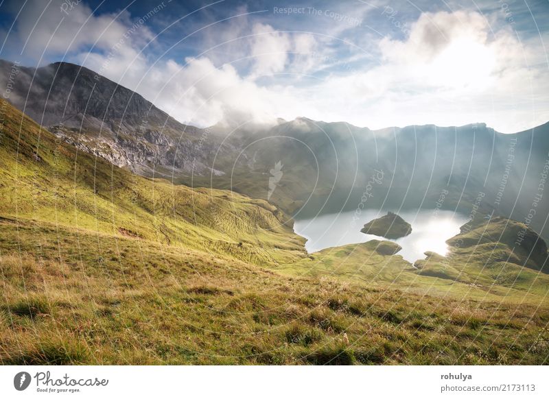 bright sunlight over alpine lake in fall, Bavaria Vacation & Travel Sun Mountain Hiking Nature Landscape Sky Clouds Fog Meadow Hill Rock Alps Lake Wild Blue