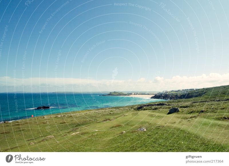 cornish hills Environment Nature Landscape Water Sky Summer Weather Beautiful weather Grass Meadow Hill Coast Beach Bay Ocean Island Blue Green England