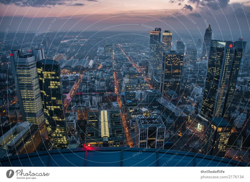 Frankfurt, skyline in the evening Town Downtown Skyline Populated High-rise Bank building Train station Manmade structures Building Architecture Transport