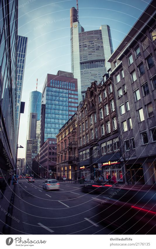 Frankfurt, out of the office Town Downtown Skyline Populated House (Residential Structure) High-rise Bank building Manmade structures Building Architecture