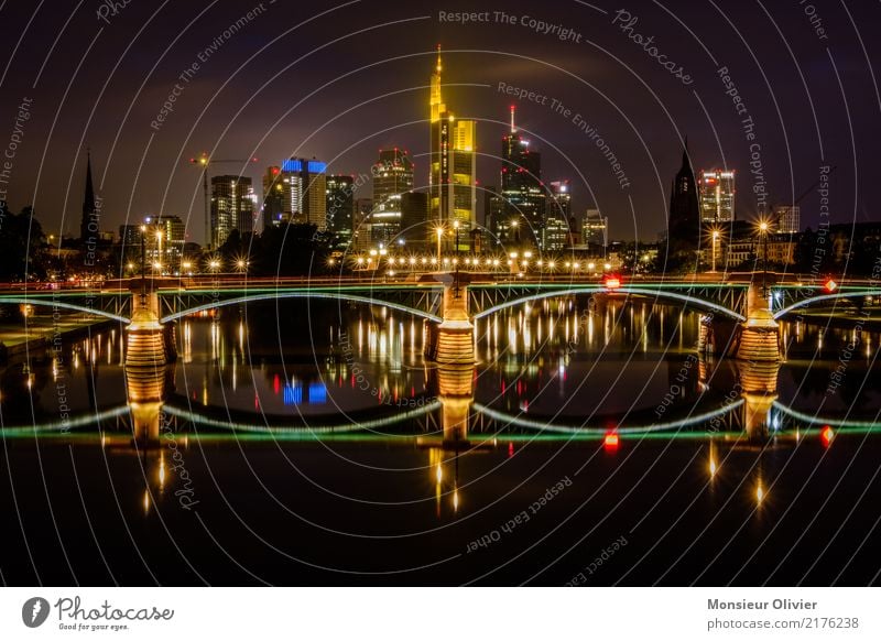 Frankfurt am Main - Skyline Downtown High-rise Bank building Bridge Town Night Light (Natural Phenomenon) Sea of light City Lure of the big city Colour photo