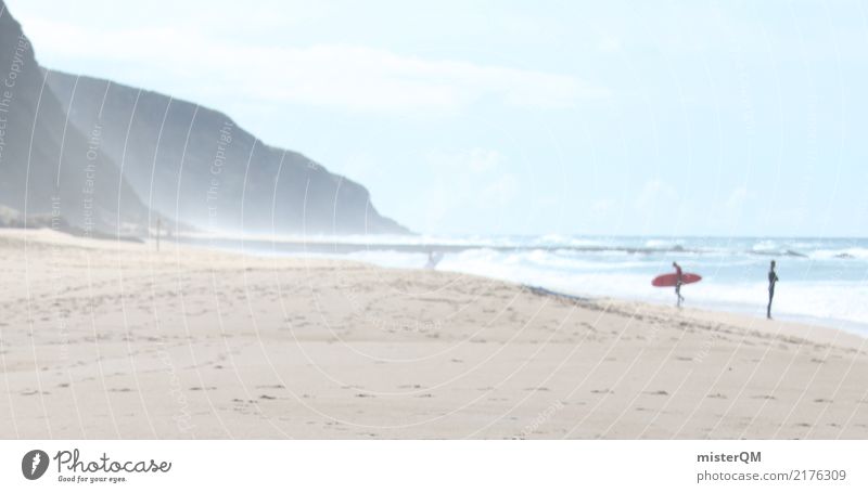 Küstenleben. Nature Climate Surf Surfer Portugal Beach Ocean Colour photo Exterior shot Copy Space left Copy Space right Copy Space top Neutral Background Day