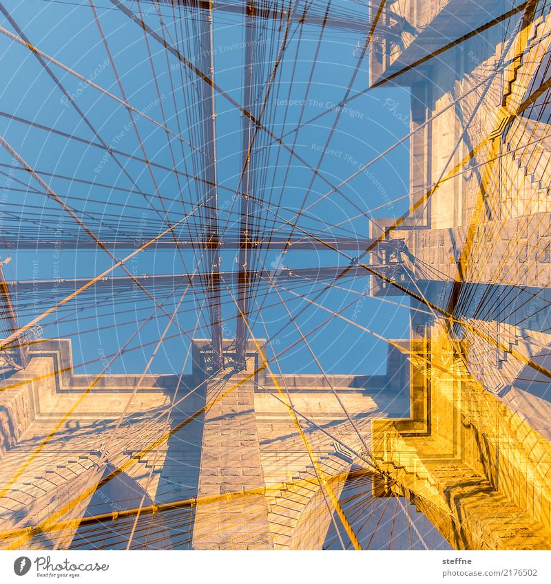 Looking up 7 New York Manhattan Worm's-eye view Brooklyn Brooklyn Bridge Double exposure