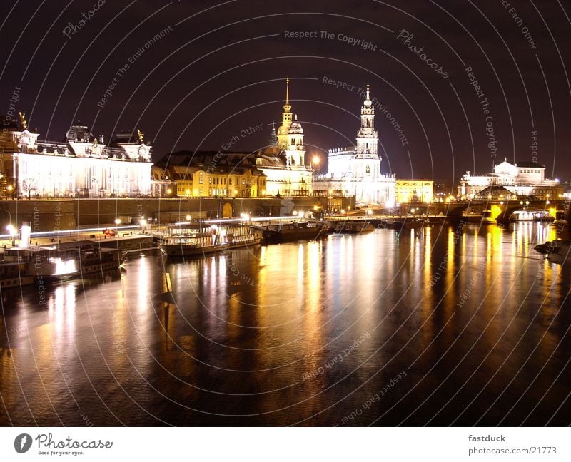 Lights of Dresden Night Winter Yellow Black White Architecture