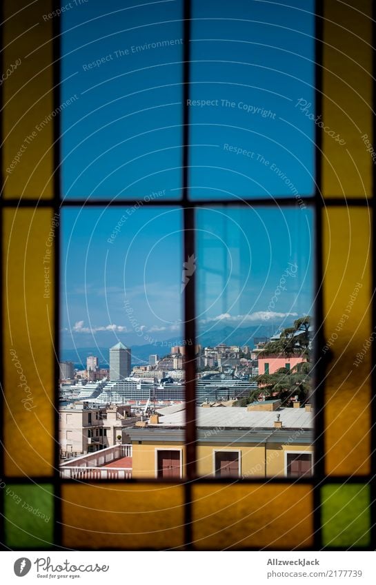 Genoa Skyline 5 Colour photo Exterior shot Day Panorama (View) Deserted Trip Sightseeing City trip Summer Summer vacation Port City House & Houses Maritime Town