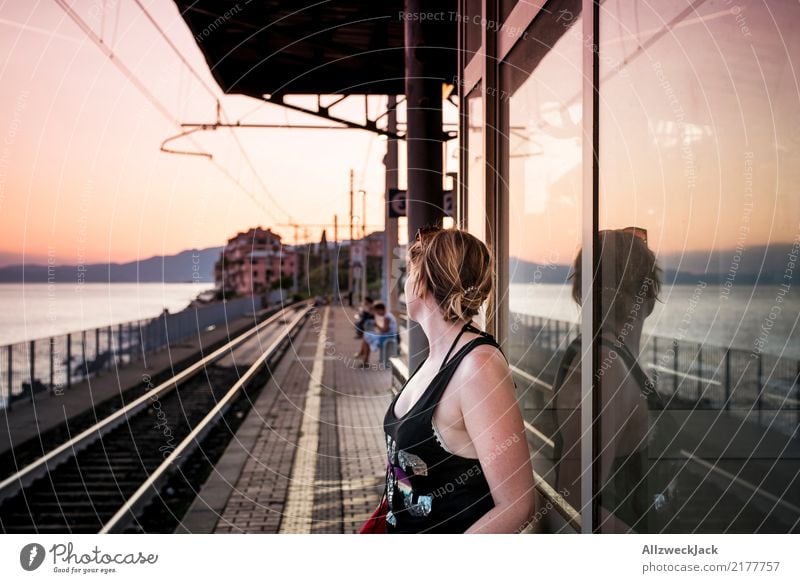 Waiting for the train Vacation & Travel Tourism Trip Adventure Far-off places Sightseeing City trip Summer Summer vacation Ocean Night life Feminine Woman